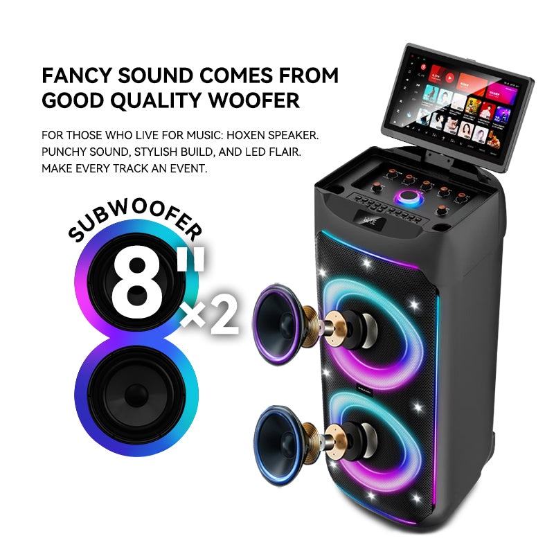 Kit Karaoké Tout-en-Un (2025) | Enceinte Puissante avec 2 Micros Sans Fil Inclus | Compatible avec Tous Vos Écrans (Télé, Phone, Tablet) | Fonctions USB, FM, AUX | Pour Animations Festives (Noir)