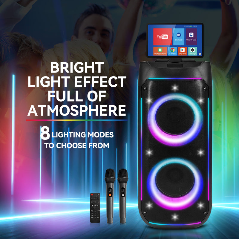 Kit Karaoké Tout-en-Un (2025) | Enceinte Puissante avec 2 Micros Sans Fil Inclus | Compatible avec Tous Vos Écrans (Télé, Phone, Tablet) | Fonctions USB, FM, AUX | Pour Animations Festives (Noir)