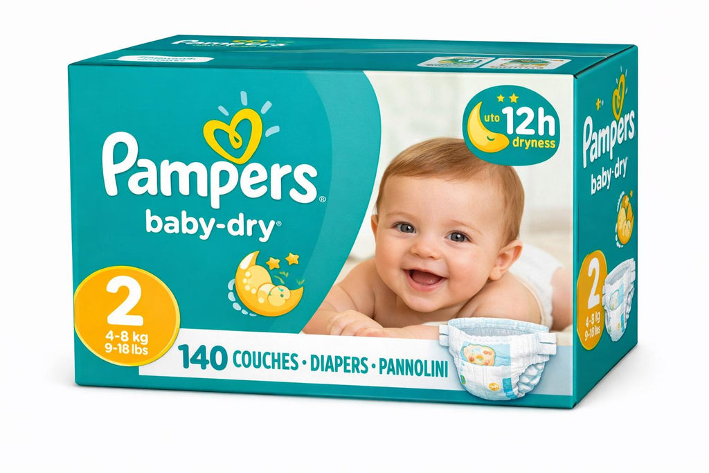PAMPERS COUCHES BÉBÉ BABY-DRY TAILLE 2, 140 COUCHES (4-8 kg)