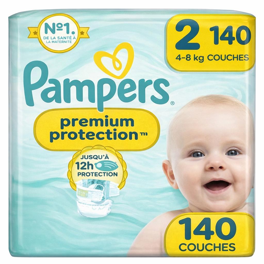 PAMPERS COUCHES BÉBÉ BABY-DRY TAILLE 2, 140 COUCHES (4-8 kg)