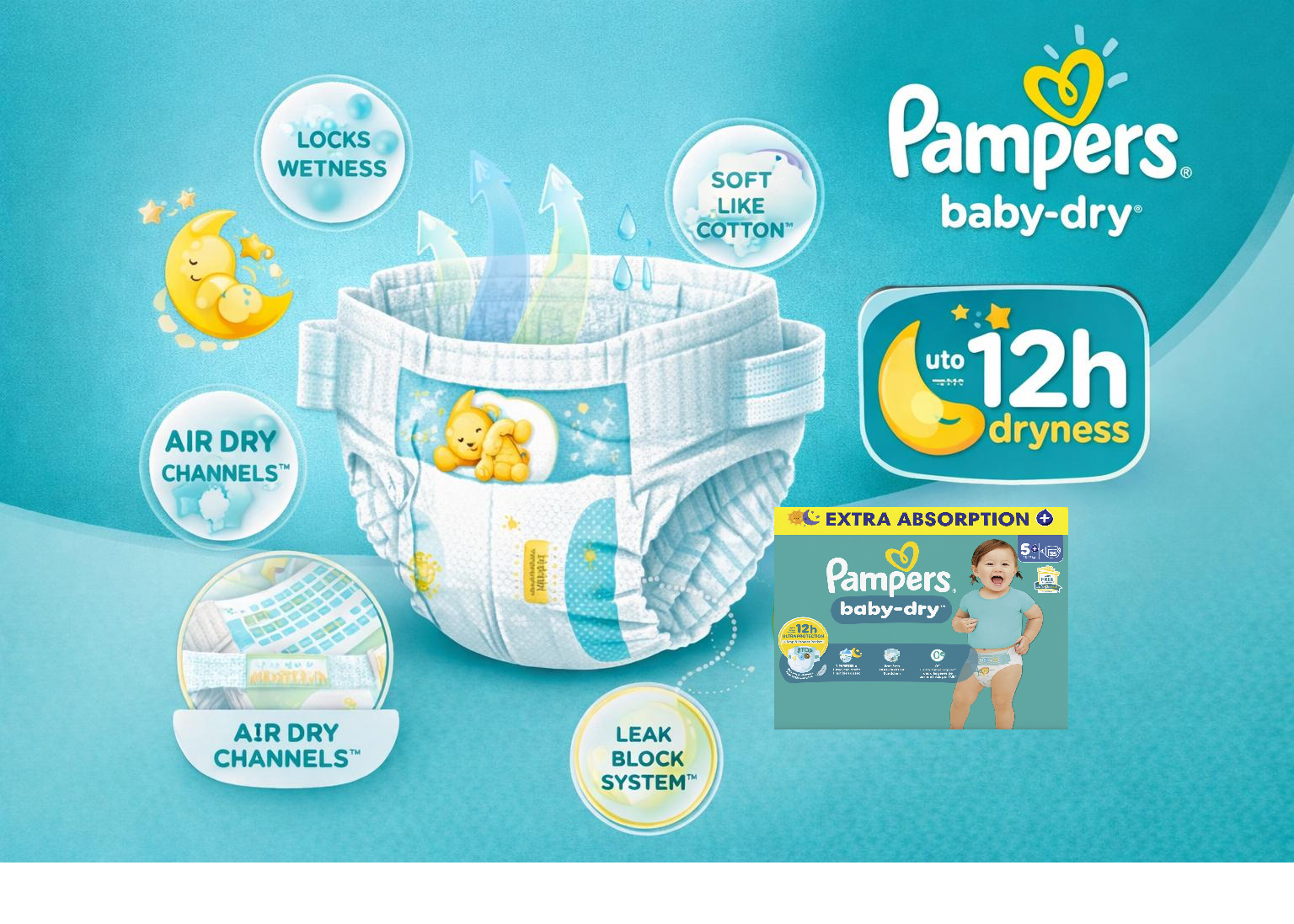 PAMPERS COUCHES BÉBÉ BABY-DRY TAILLE 3, 140 COUCHES (6-10 kg)