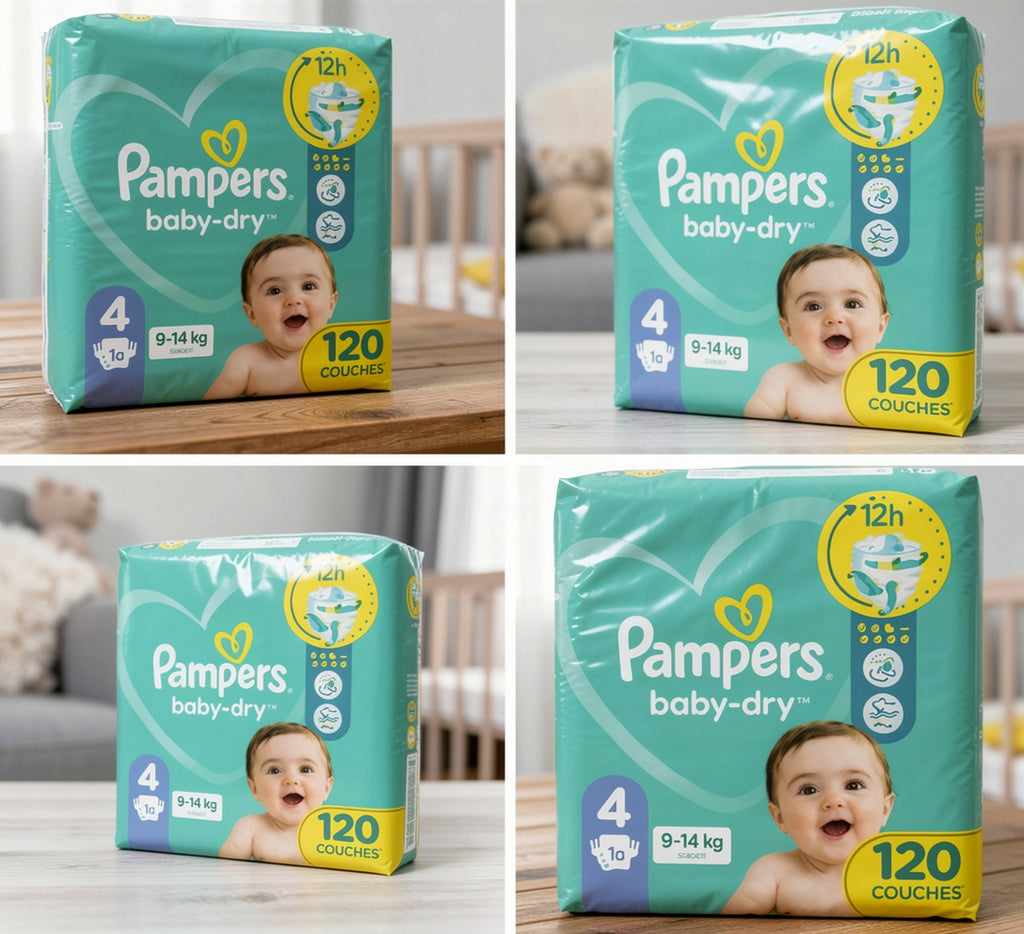 Pampers Couches Bébé Baby-Dry Taille 4, 120 Couches 9-14kg Protection Ultra-Fiable Confort Optimal Sans Parfum Sans Parabène