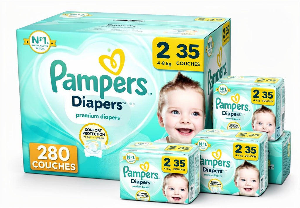 PAMPERS COUCHES BÉBÉ BABY-DRY TAILLE 2, 280 COUCHES (4-8 kg)