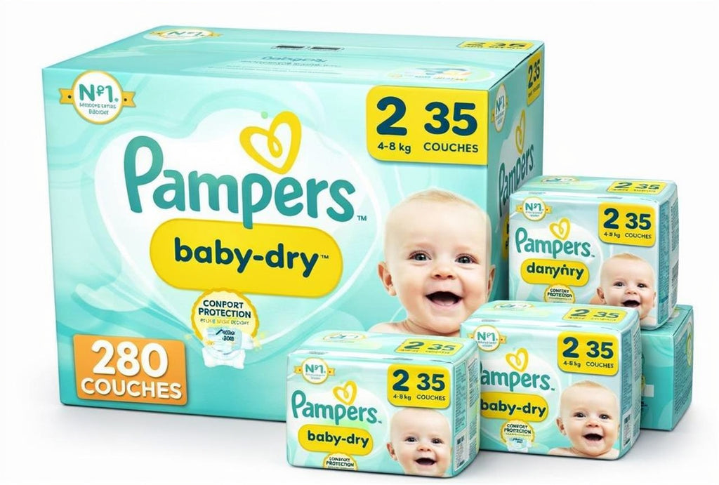 PAMPERS COUCHES BÉBÉ BABY-DRY TAILLE 2, 280 COUCHES (4-8 kg)