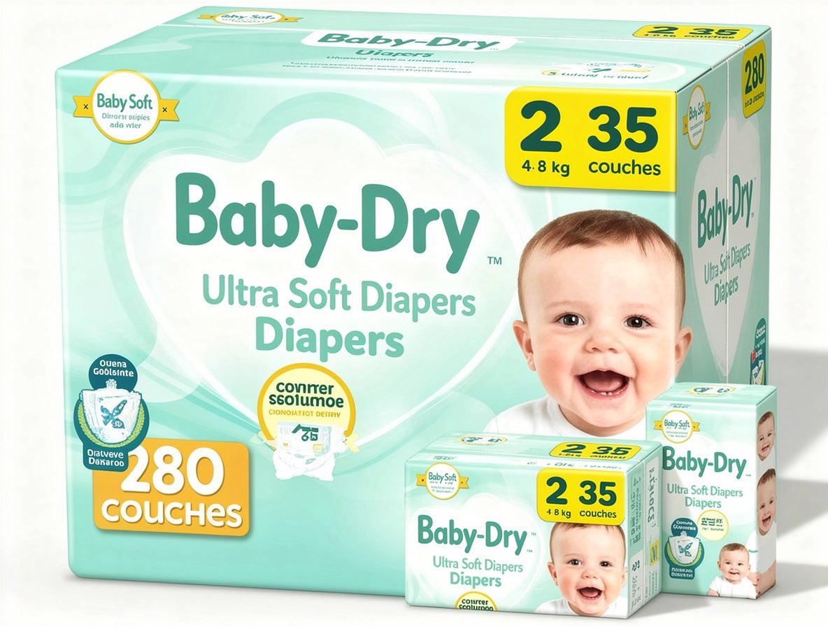 PAMPERS COUCHES BÉBÉ BABY-DRY TAILLE 2, 280 COUCHES (4-8 kg)