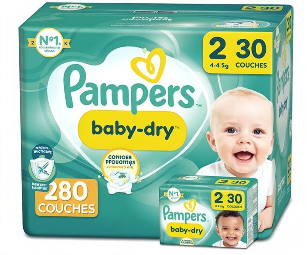 PAMPERS COUCHES BÉBÉ BABY-DRY TAILLE 2, 280 COUCHES (4-8 kg)
