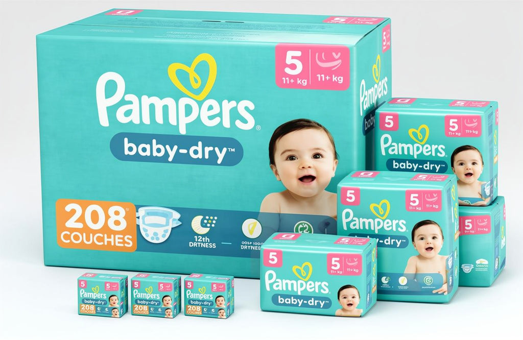 PAMPERS COUCHES BÉBÉ BABY-DRY TAILLE 5, 208 COUCHES (11-16kg)