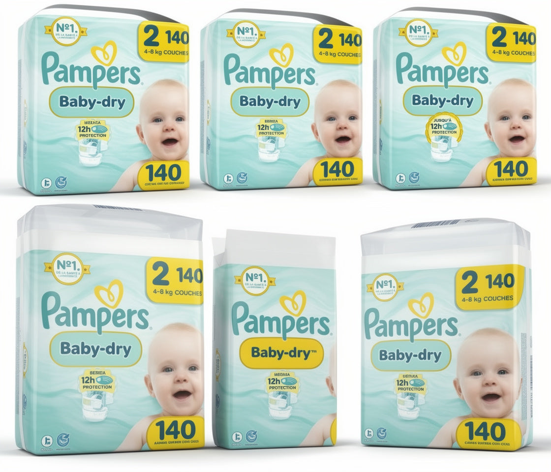 PAMPERS COUCHES BÉBÉ BABY-DRY TAILLE 2, 140 COUCHES (4-8 kg)