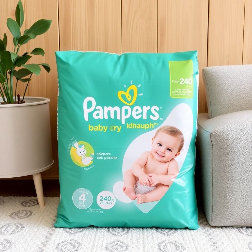 PAMPERS COUCHES BÉBÉ BABY-DRY TAILLE 4, 240 COUCHES (9-14kg)