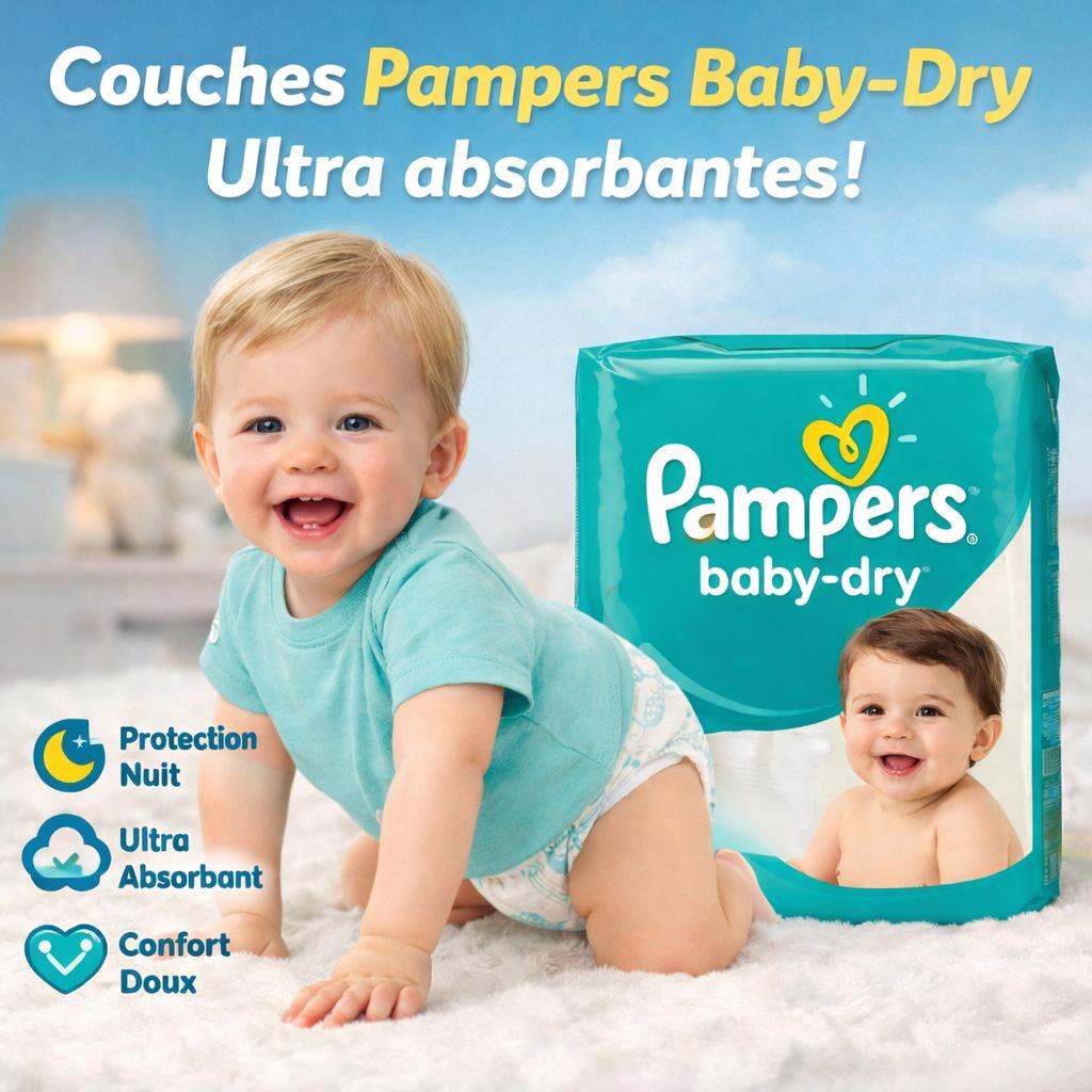 PAMPERS COUCHES BÉBÉ BABY-DRY TAILLE 2, 280 COUCHES (4-8 kg)