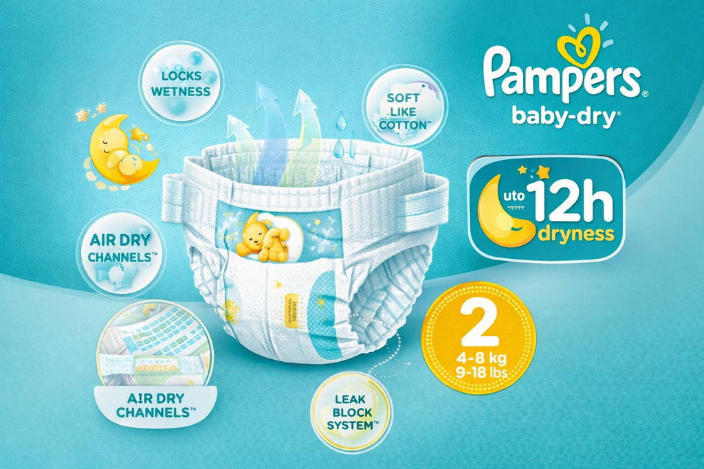 PAMPERS COUCHES BÉBÉ BABY-DRY TAILLE 2, 140 COUCHES (4-8 kg)