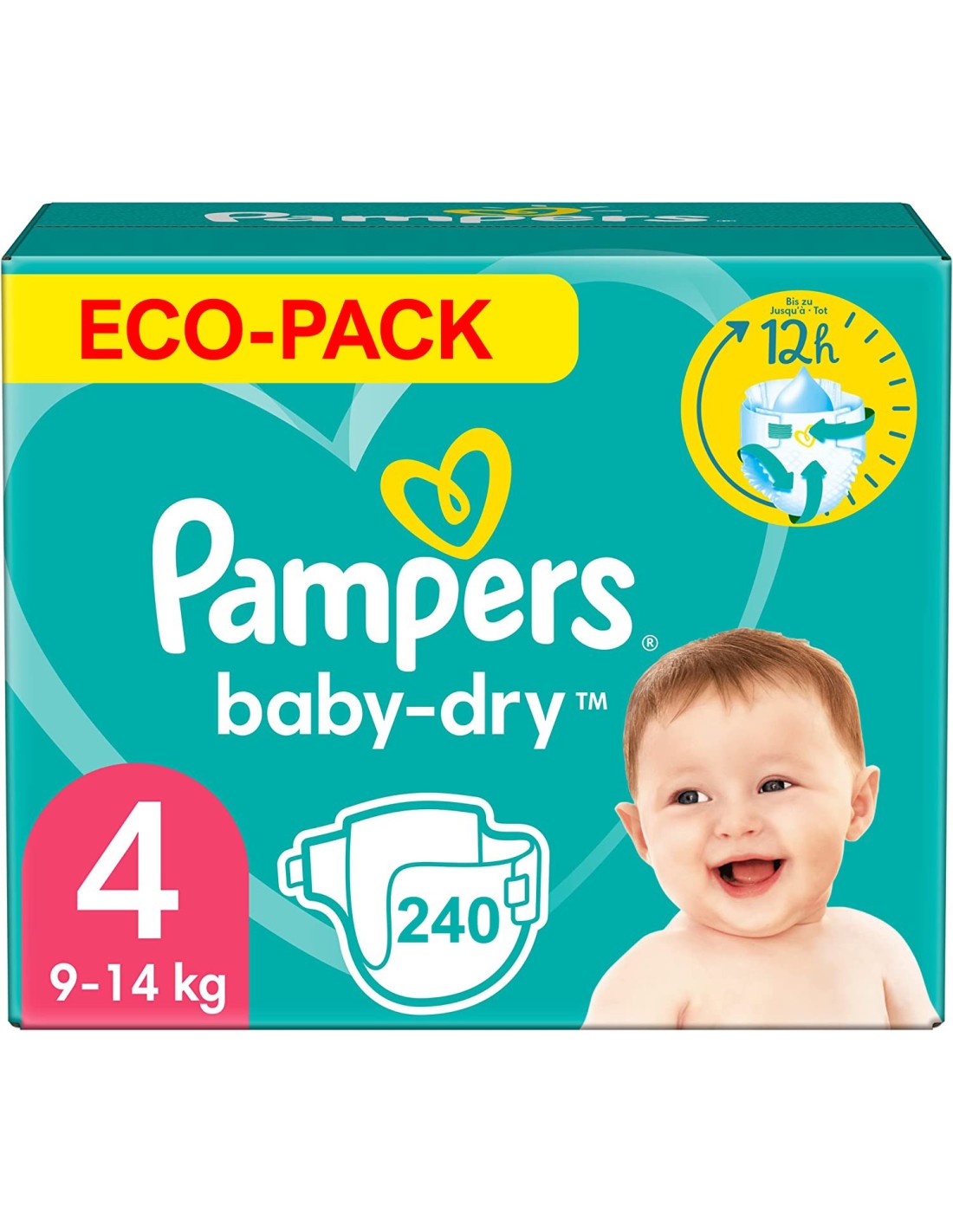 PAMPERS COUCHES BÉBÉ BABY-DRY TAILLE 4, 240 COUCHES (9-14kg)