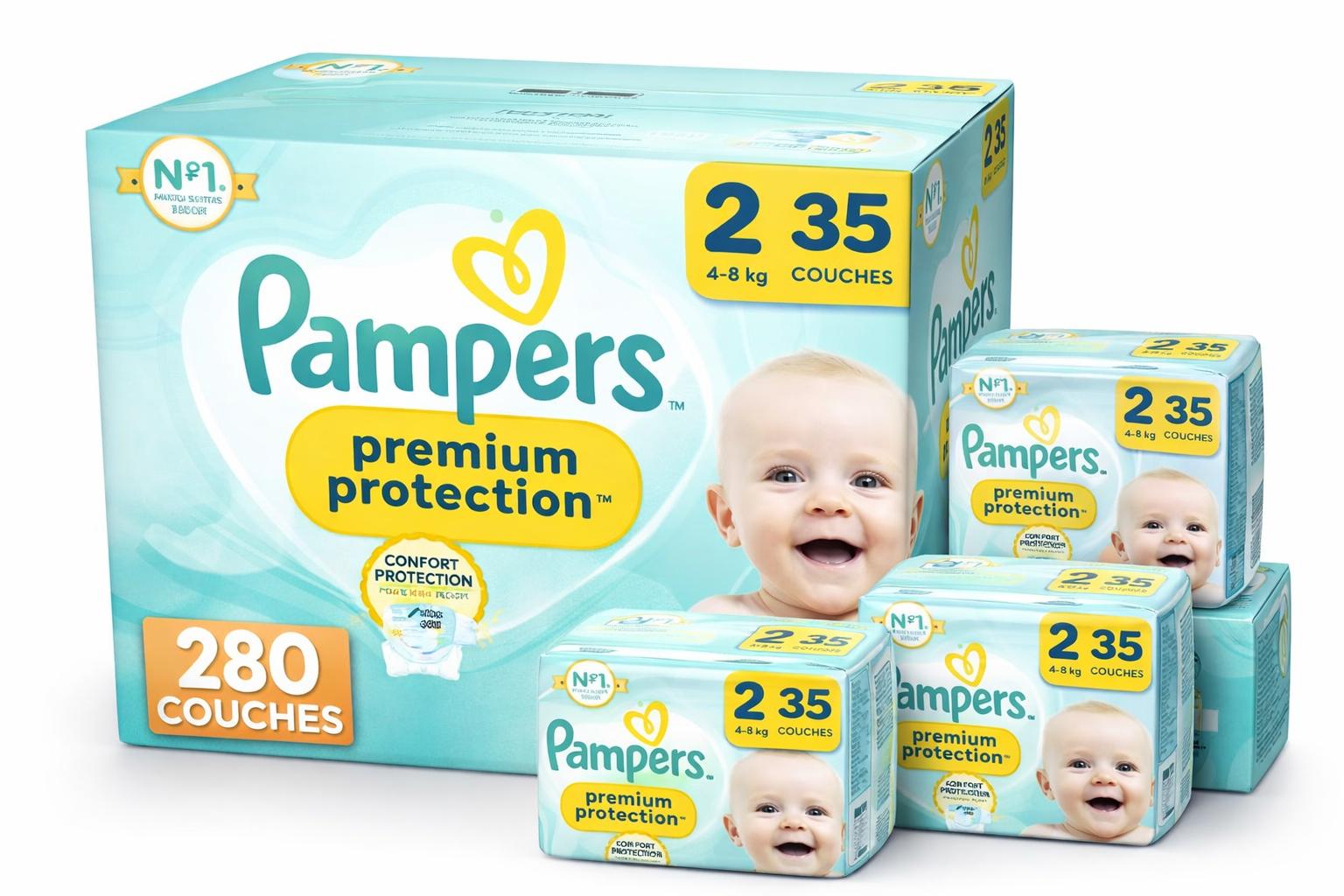 PAMPERS COUCHES BÉBÉ BABY-DRY TAILLE 2, 280 COUCHES (4-8 kg)